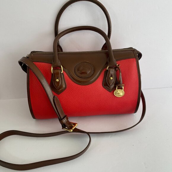 Dooney & Bourke Red Brown Pebbled Leather Barrel Satchel Bag - Picture 1 of 8